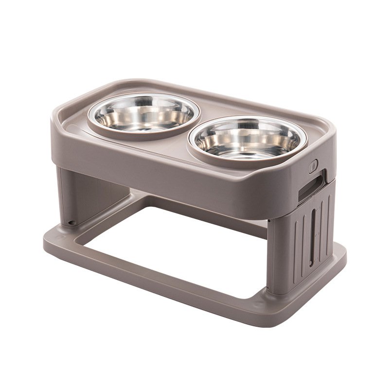 Adjustable stainless steel double feeder bowl