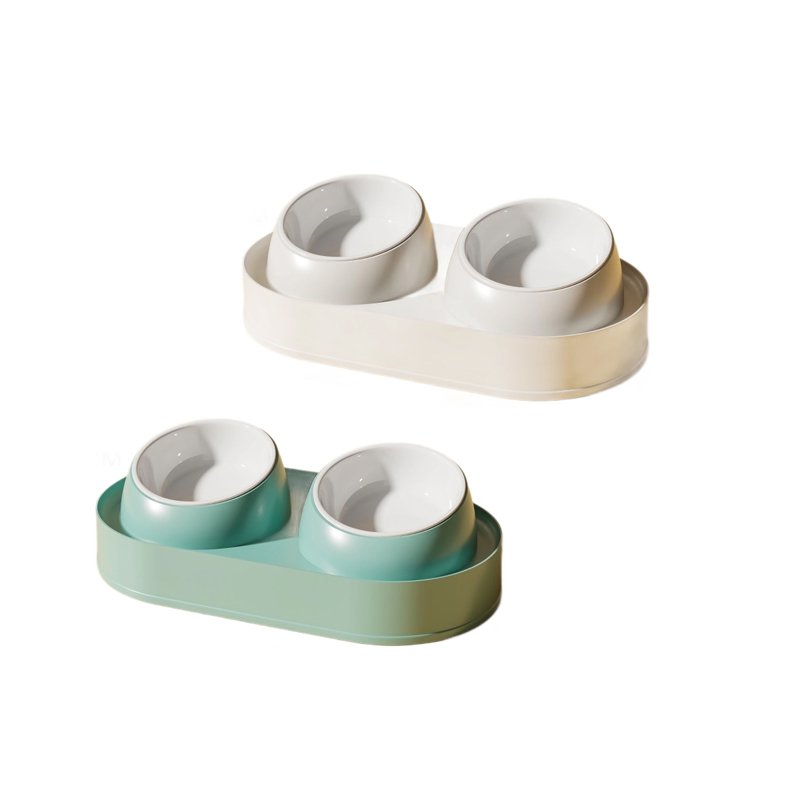 Tilted nonslip double bowl anti spill