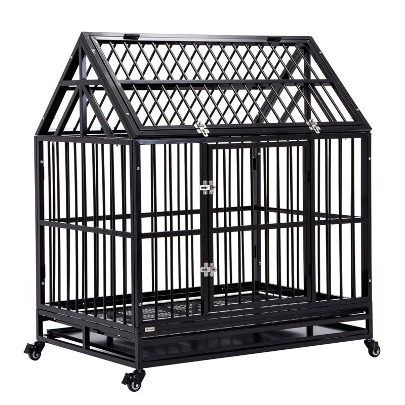 Foldable round tube metal dog cage