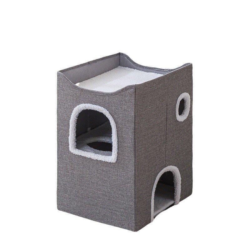 Double layer cat condo with scratching board