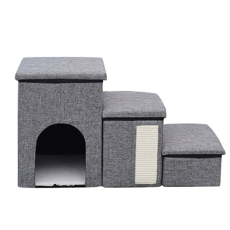 Anti slip foldable pet stairs with storage