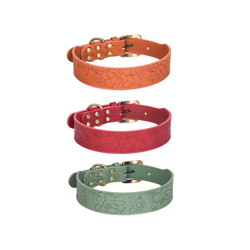 Pu embossed dog collar elegant