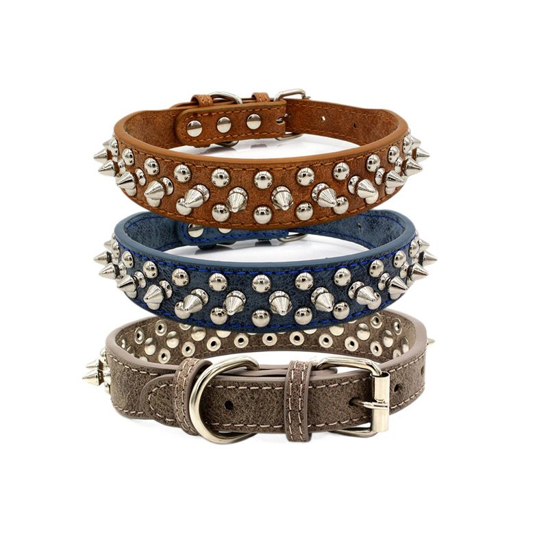 Spiked pu dog collar protective