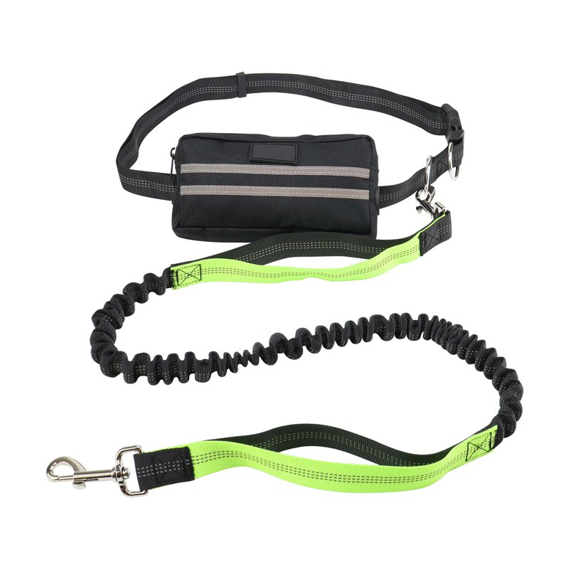 Running dog leash with waist bag storage