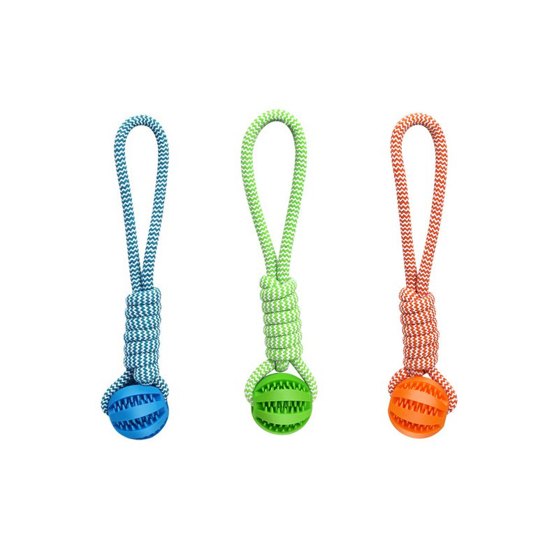 Cotton rope tug toy treat ball durable chew