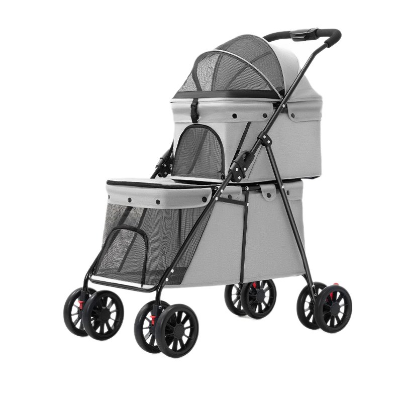 Foldable double layer outdoor pet stroller